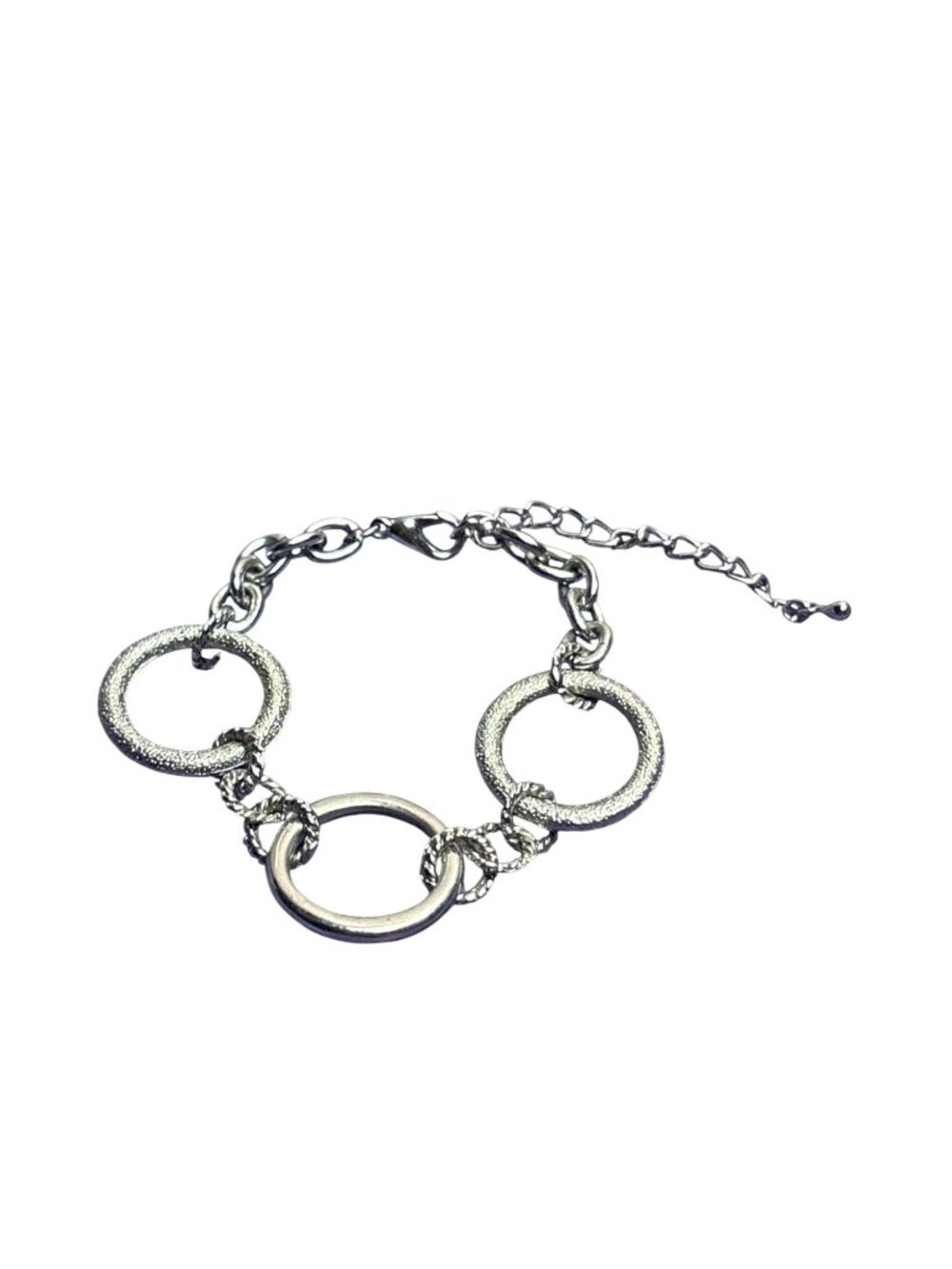Textured Silvertone Circles Chain Bracelet Lobster Clasp 5.5 - 7.5 inches